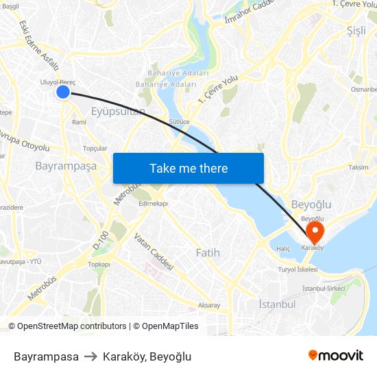 Bayrampasa to Karaköy, Beyoğlu map