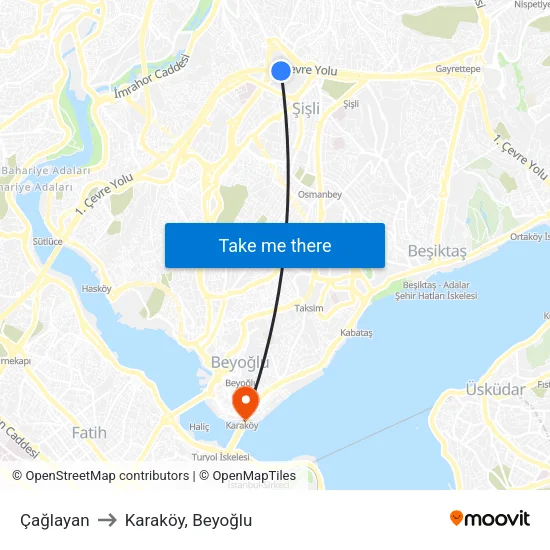 Çağlayan to Karaköy, Beyoğlu map