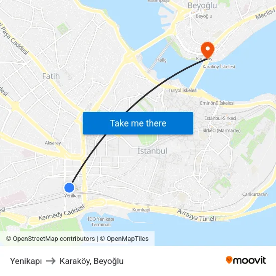 Yenikapı to Karaköy, Beyoğlu map