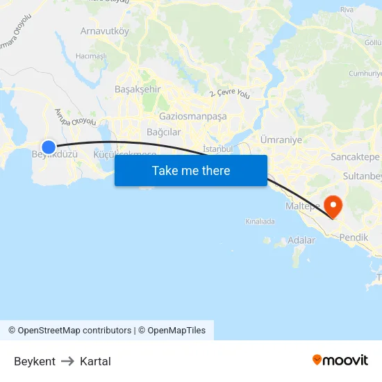 Beykent to Kartal map