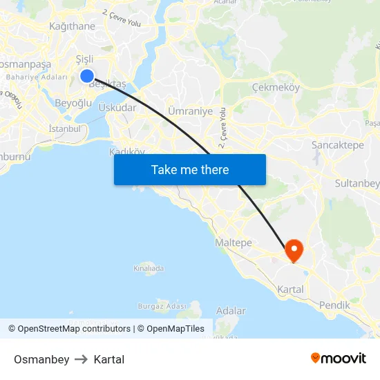Osmanbey to Kartal map