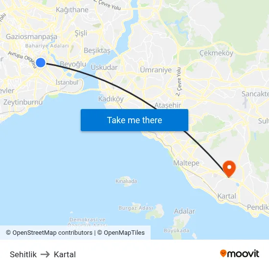 Sehitlik to Kartal map