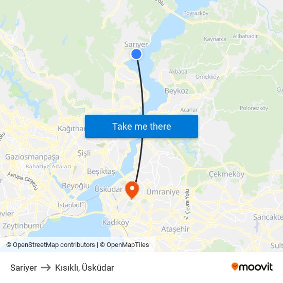 Sariyer to Kısıklı, Üsküdar map