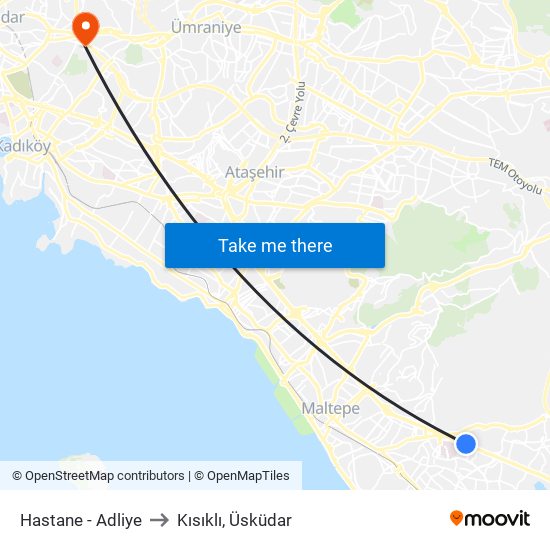 Hastane - Adliye to Kısıklı, Üsküdar map