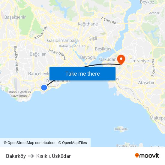 Bakırköy to Kısıklı, Üsküdar map