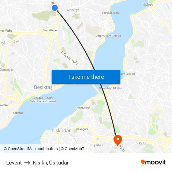 Levent to Kısıklı, Üsküdar map