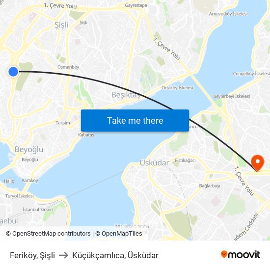 Feriköy, Şişli to Küçükçamlıca, Üsküdar map