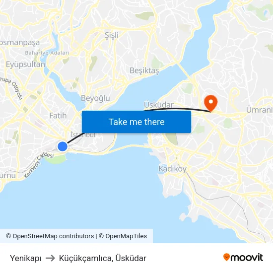 Yenikapı to Küçükçamlıca, Üsküdar map
