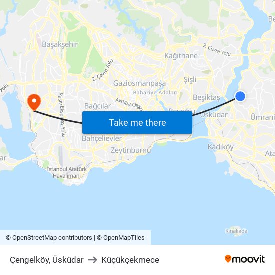 Çengelköy, Üsküdar to Küçükçekmece map