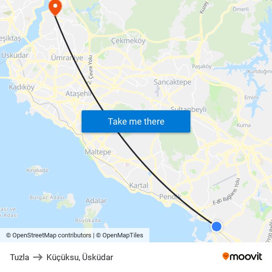 Tuzla to Küçüksu, Üsküdar map