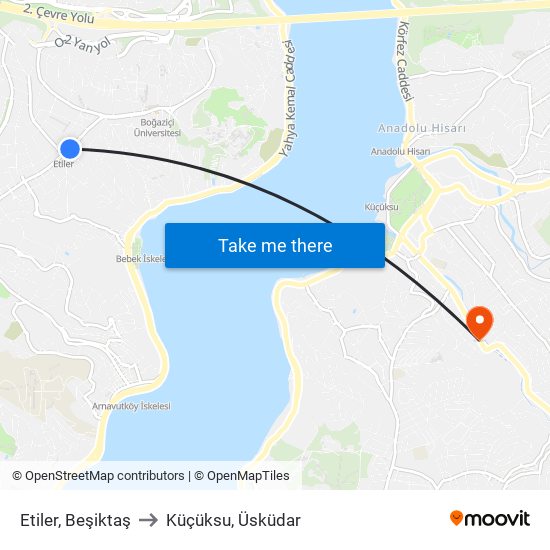 Etiler, Beşiktaş to Küçüksu, Üsküdar map