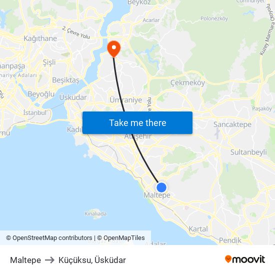 Maltepe to Küçüksu, Üsküdar map