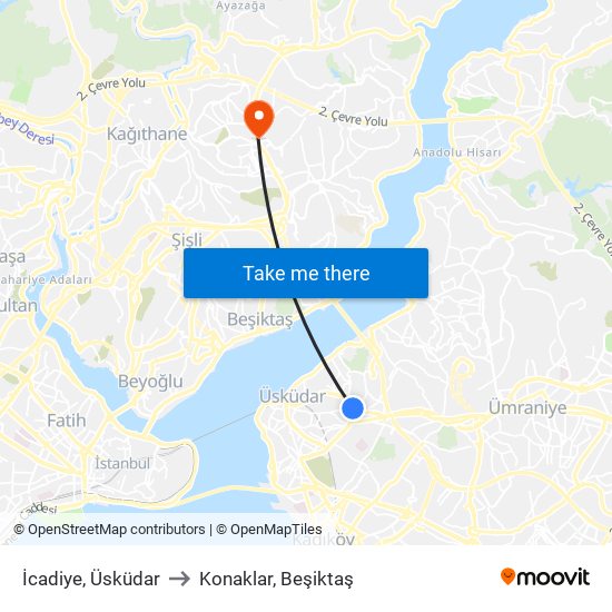 İcadiye, Üsküdar to Konaklar, Beşiktaş map