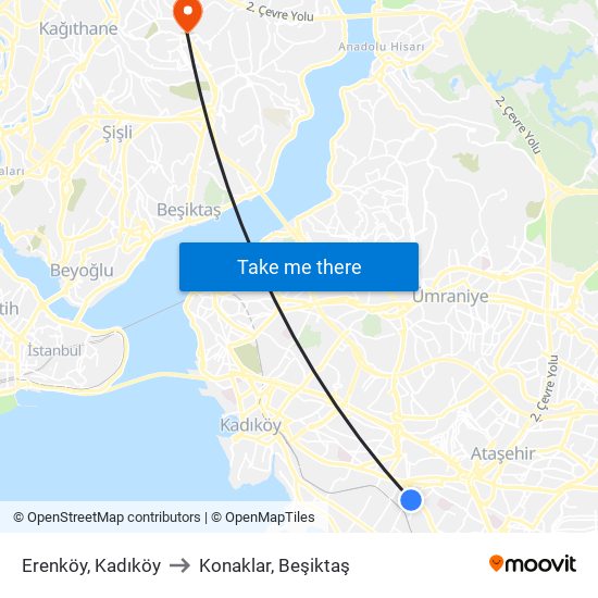 Erenköy, Kadıköy to Konaklar, Beşiktaş map