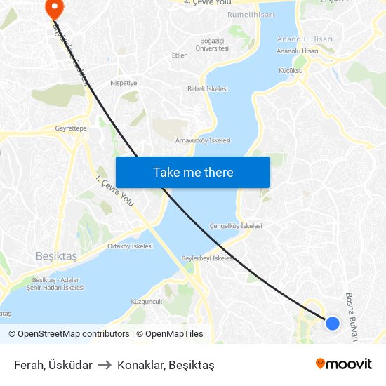 Ferah, Üsküdar to Konaklar, Beşiktaş map