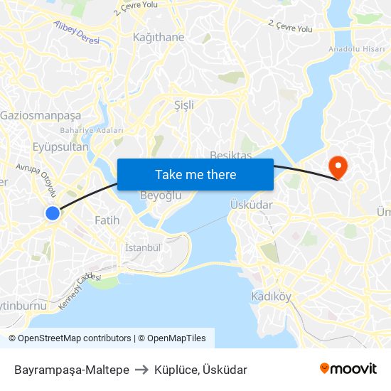 Bayrampaşa-Maltepe to Küplüce, Üsküdar map