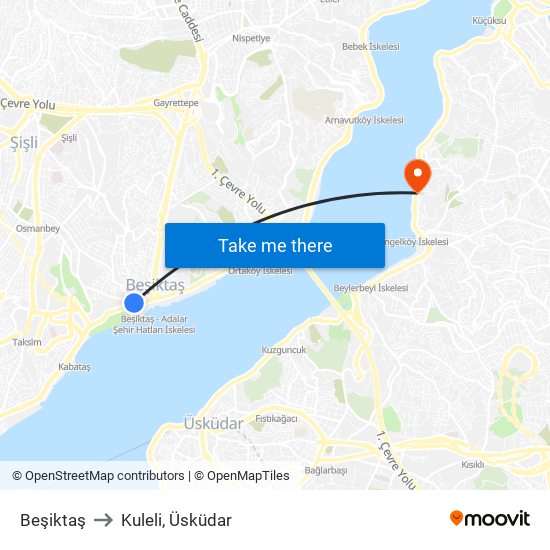 Beşiktaş to Kuleli, Üsküdar map