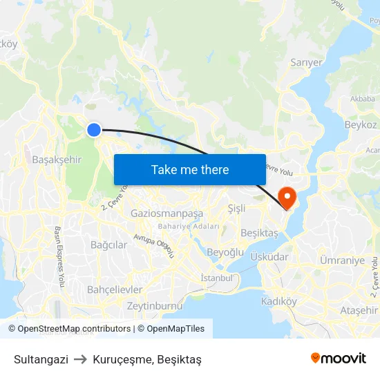 Sultangazi to Kuruçeşme, Beşiktaş map