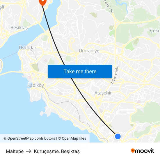 Maltepe to Kuruçeşme, Beşiktaş map