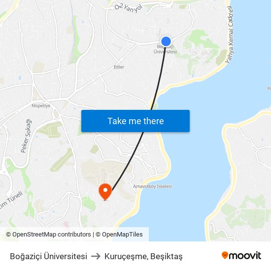 Boğaziçi Üniversitesi to Kuruçeşme, Beşiktaş map