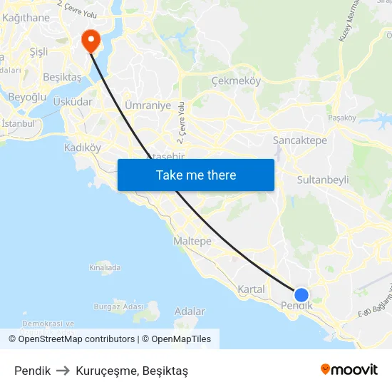 Pendik to Kuruçeşme, Beşiktaş map