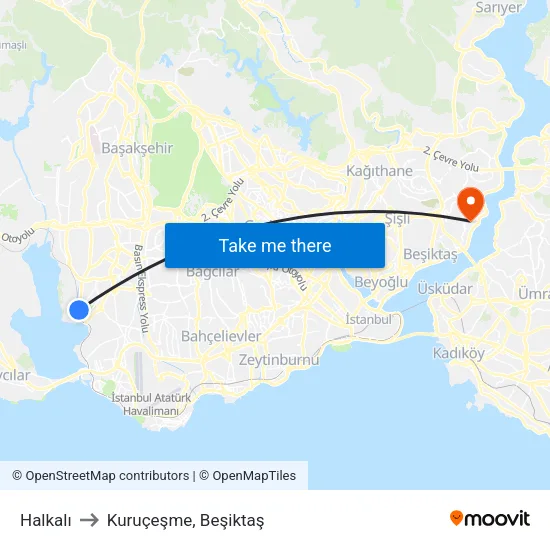 Halkalı to Kuruçeşme, Beşiktaş map