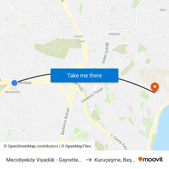 Mecidiyeköy Viyadük - Gayrettepe Yönü to Kuruçeşme, Beşiktaş map
