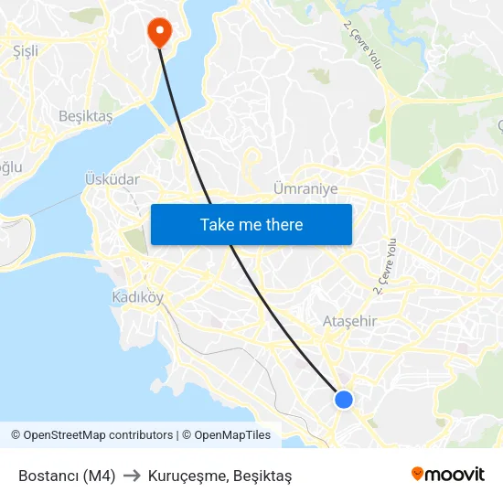 Bostancı (M4) to Kuruçeşme, Beşiktaş map