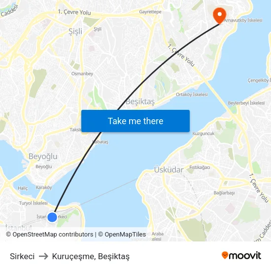 Sirkeci to Kuruçeşme, Beşiktaş map