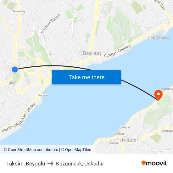 Taksim, Beyoğlu to Kuzguncuk, Üsküdar map