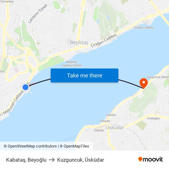 Kabataş, Beyoğlu to Kuzguncuk, Üsküdar map