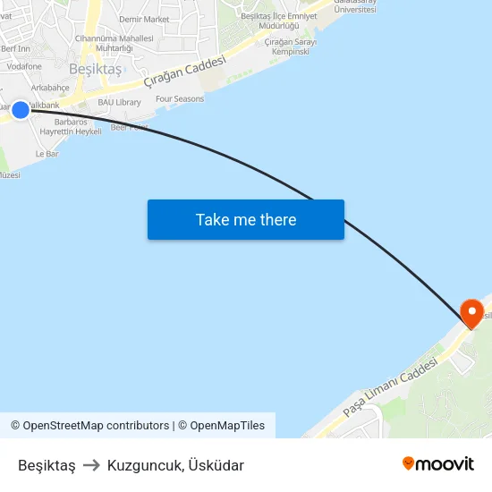 Beşiktaş to Kuzguncuk, Üsküdar map