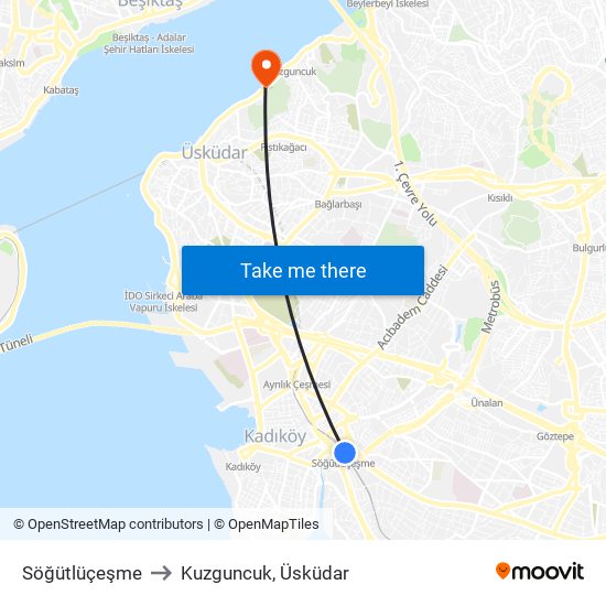 Söğütlüçeşme to Kuzguncuk, Üsküdar map