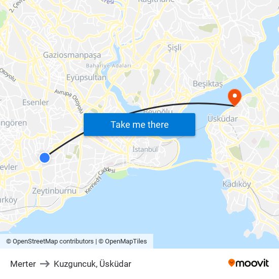 Merter to Kuzguncuk, Üsküdar map