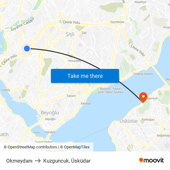 Okmeydanı to Kuzguncuk, Üsküdar map