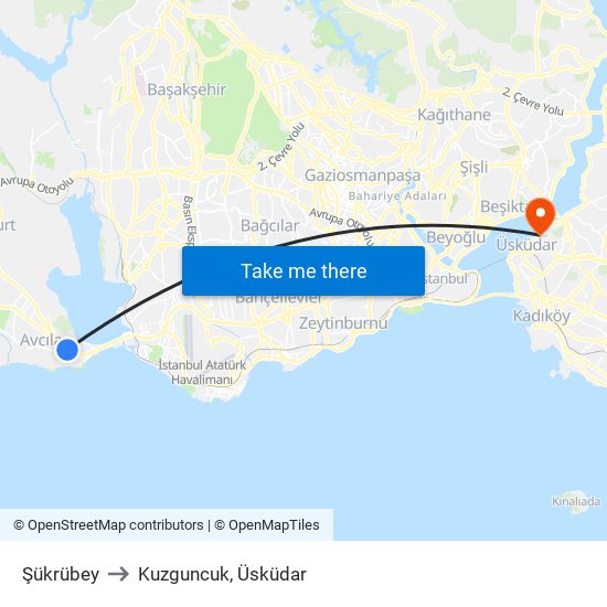 Şükrübey to Kuzguncuk, Üsküdar map