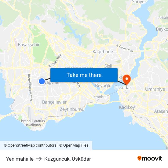 Yenimahalle to Kuzguncuk, Üsküdar map