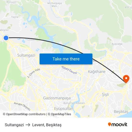 Sultangazi to Levent, Beşiktaş map