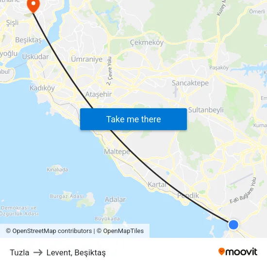 Tuzla to Levent, Beşiktaş map