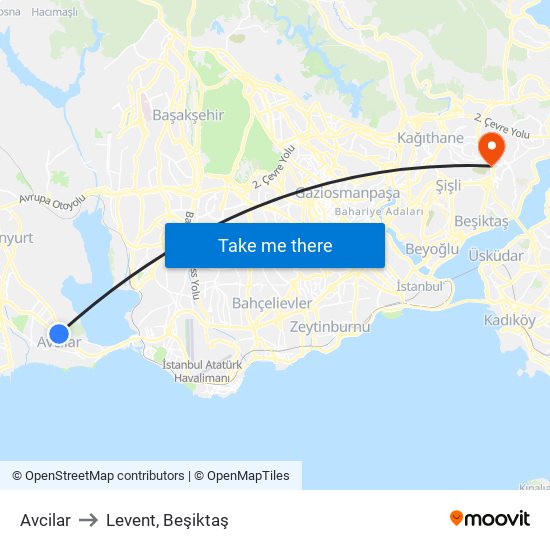 Avcilar to Levent, Beşiktaş map