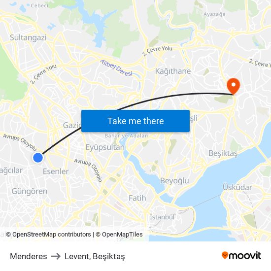 Menderes to Levent, Beşiktaş map