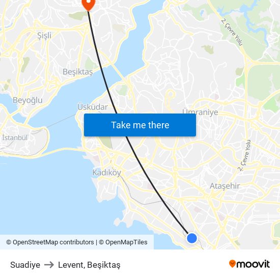 Suadiye to Levent, Beşiktaş map