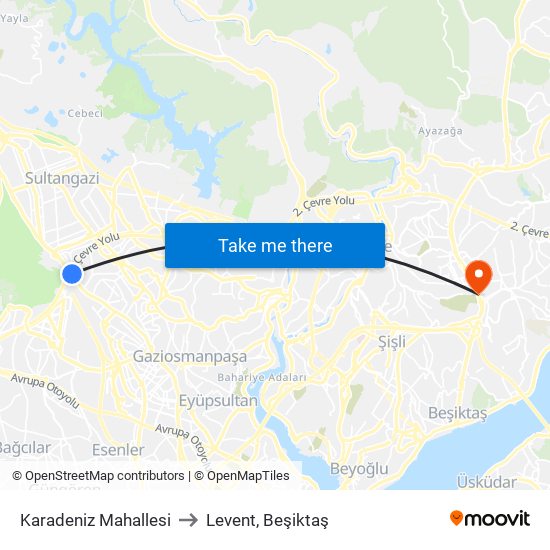 Karadeniz Mahallesi to Levent, Beşiktaş map