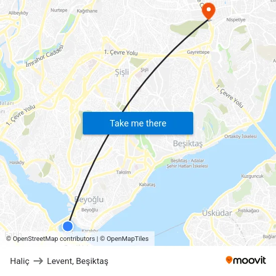 Haliç to Levent, Beşiktaş map