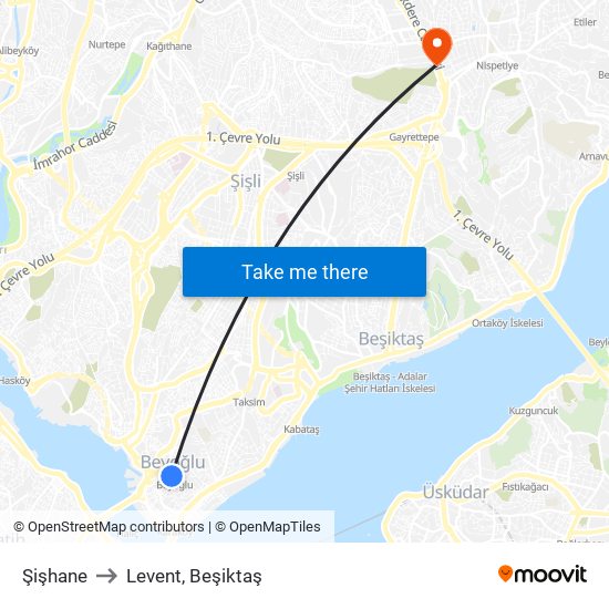Şişhane to Levent, Beşiktaş map