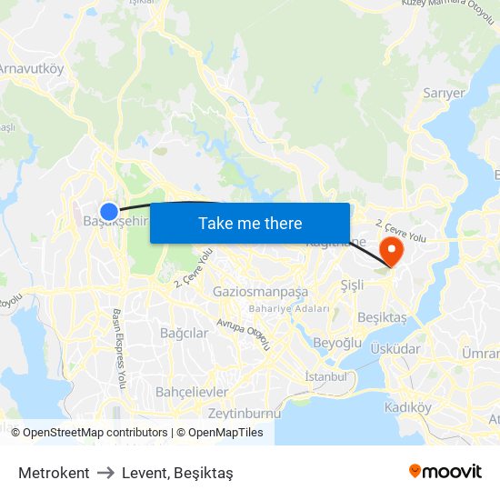 Metrokent to Levent, Beşiktaş map