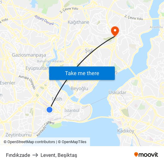 Fındıkzade to Levent, Beşiktaş map