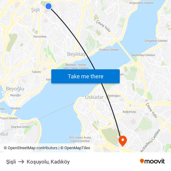 Şişli to Koşuyolu, Kadıköy map