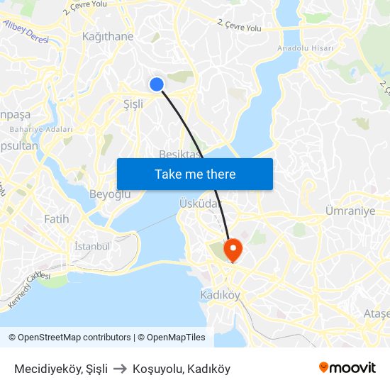 Mecidiyeköy, Şişli to Koşuyolu, Kadıköy map