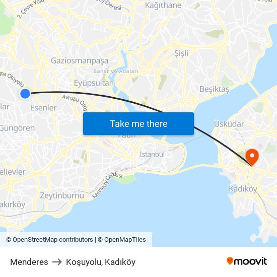 Menderes to Koşuyolu, Kadıköy map